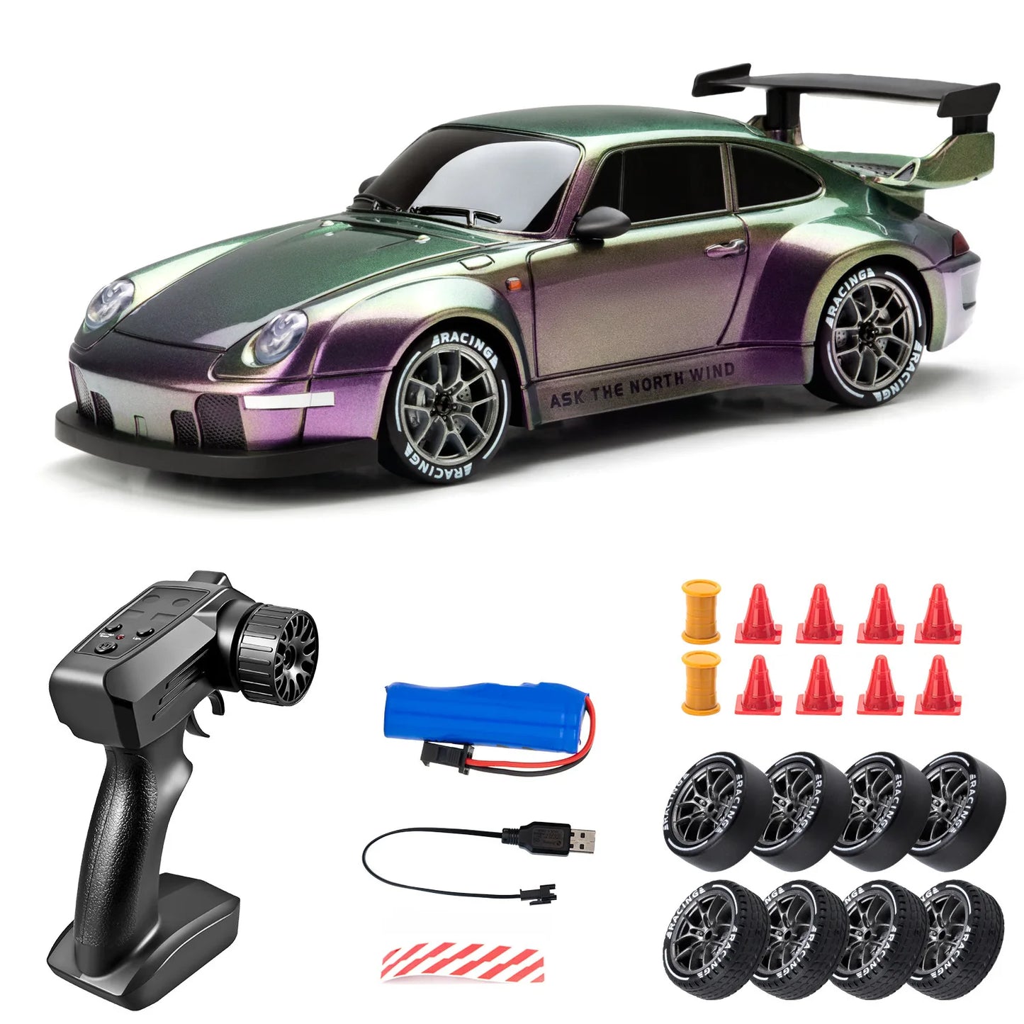 Porsche RC Drift 4WD a Control Remoto con Luces LED y Accesorios