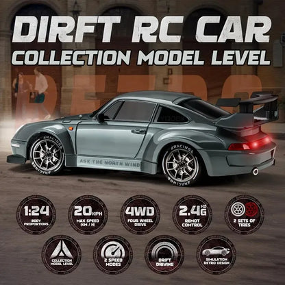 Porsche RC Drift 4WD a Control Remoto con Luces LED y Accesorios